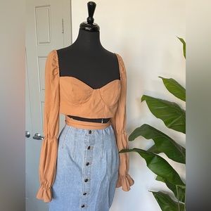 Tan long sleeve crop top